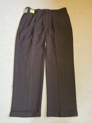 Pantalones para hombre nuevos con etiquetas-CLAIBORNE-marrón elástico plisado delantero puños-38x30 Foto 1 de 4