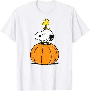 Peanuts   Snoopy Woodstock Pumpkin T Shirt Me - Picture 1 of 5