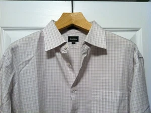 NEINMAN MARCUS MENS OFF WHITE 100%COTTON PLAID DRESS SHIRT SIZE: 17.5/32-33 - Picture 1 of 6