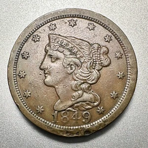 Medio centavo cabello trenzado 1849 xf+ detalles fecha clave #8676 - Imagen 1 de 2
