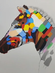 NEW Abstract Elegance: Hand-Painted Color Block Zebra, Size 90x120 - Trending - Picture 1 of 2