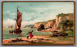Trade Card c1880s Naples Italy Scenic View Sail Boat Cliffs Mount Vesuvius - Bild 1 von 3