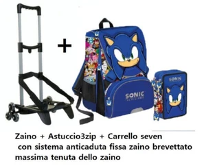 set SONIC ZAINO SCUOLA + Astuccio 3zip + CARRELLO SEVEN 3ruote - Imagen 1 de 1