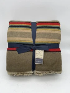 NWT Pottery Barn X Pendleton Yakima Faux Fur Stripe Throw Blanket, Brown - Picture 1 of 6