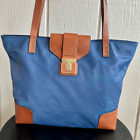 Tory Burch $225 Penn Mini Tote In Electric Eel Blue Nylon And Brown Leather