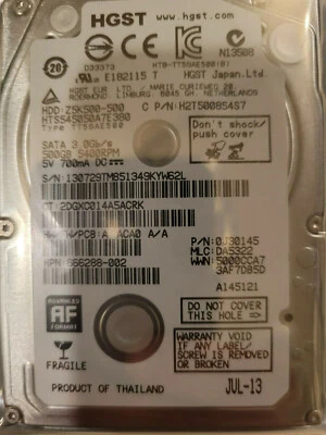 Hitachi HTS545050A7E380 MLC DA5322 PN 0J30145 500GB 2.5" SATA HD 666288-002 - Image 1 of 2