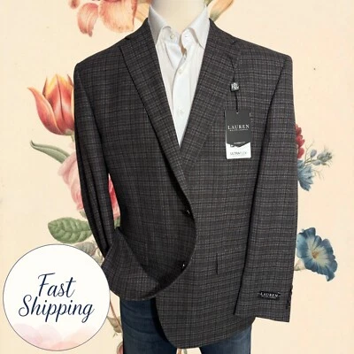 $ 375 RALPH LAUREN Mens Blazer Sport Coat Two Button Jacket 48R Gray/Brown Wool - Image 1 of 4