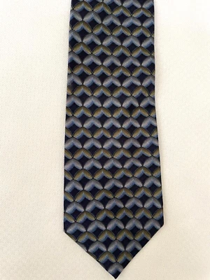 Corbata de seda italiana Albert Nipon geométrica negra azul Foto 1 de 3