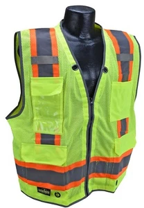 HIGH VISIBILITY HI VIS REFLECTIVE ANSI CLASS 2 SURVEYORS ROAD WORK SAFETY VEST - Picture 1 of 4