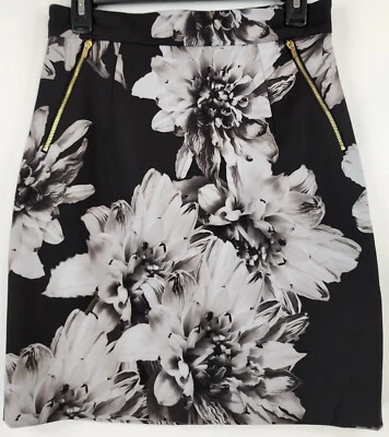 H&M Falda Mujer 8 Negro Gris Estampado Floral Cremallera Bolsillos Lápiz Mini Foto 1 de 4