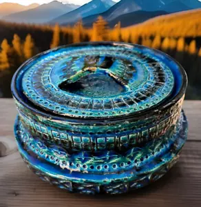 Aldo Londi Bitossi Rimini Blue Bowl w Lid Vintage Raymor Bitossi MCM Italy 7" - Picture 1 of 22