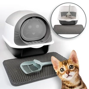 LINUMA® Katzenklo grau, Katzentoilette, Katzenklo mit Deckel & Katzenstreumatte - Bild 1 von 9