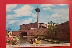 San Antonio River & The Tower Of The Americas Postcard Vintage - Picture 1 of 2