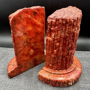 Sujetalibros Columna Mármol Alabastro Rojo Naranja De Colección Tallados a Mano MCM Italia Raro - Imagen 1 de 16