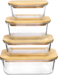 Vtopmart Glass Food Storage Containers with Bamboo Lids, 4 Pack Meal Prep Glass  - Picture 1 of 12