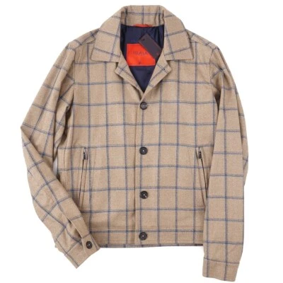 Isaia Camel Tan Check Soft Flannel Wool 'Portofino Jacket' S (Eu 48) NWT - Image 1 of 4