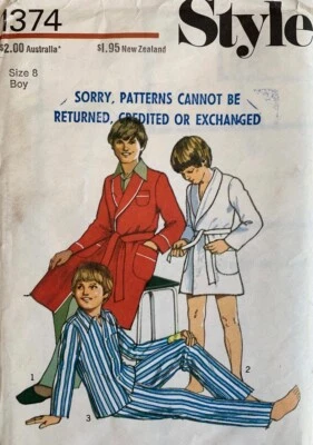 ❤️Vintage STYLE Pattern 1374 BOYS Pyjamas & Dressing Gowns Child's Size 8 UNCUT - Image 1 of 3