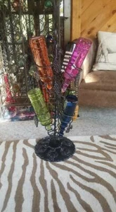 VINTAGE 3'FT TALL CAST IRON WINE BOTTLE STAND HOLDER w/ GRAPE MOTIF DISPLAY - Picture 1 of 5