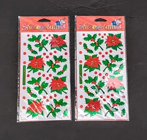 2 Vintage Stickopotamus Aufkleber Weihnachten Weihnachtsstern Stechpalme und Beere Neu  - Bild 1 von 5