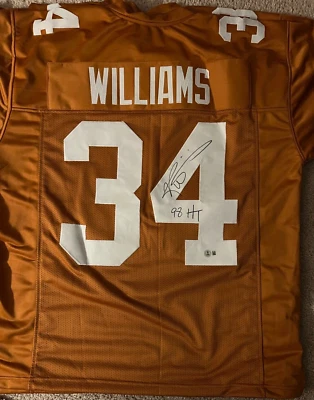 Camiseta firmada por Ricky Williams de la Universidad de Texas con 98 H.T. Beckett Foto 1 de 3