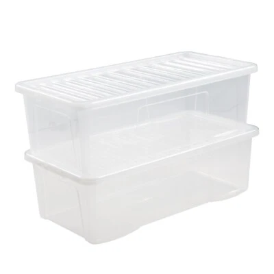 62L Storage Box with Lid Crystal Clear Plastic Stackable Underbed Containers - Image 1 of 4