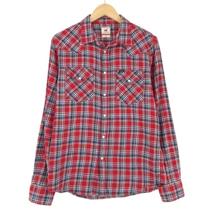 Vintage Lee Herrenhemd Rot Kariert Flanell Druckknöpfe Ri2 Größe M - Picture 1 of 8