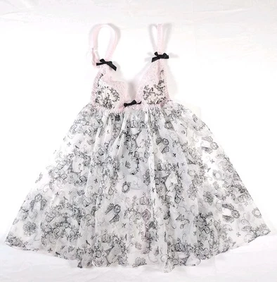 Babydoll Victorias Secret S Cami Blanco Transparente Patrón París Corbata Cinta Abierta Foto 1 de 4