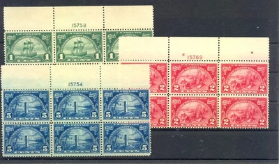 USA 1924-Sc# 614/16 PLATE BL OF 6 -1 c. & 5 c. LIGHT KISSPRINT ON GUM -VF  - Image 1 of 2