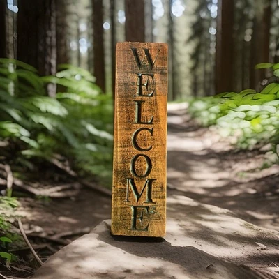 Rustic Handmade Wooden Walnut Welcome Sign  Farmhouse Decor - Image 1 of 4