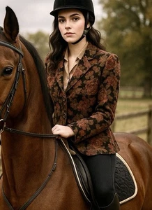 Whimsigoth Rose Floral Velvet Fitted 2 Button Blazer Black Moody Print Lined M - Bild 1 von 9