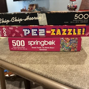3 Springbok Puzzle all 500 pieces, PEZ, SWEET TOOTH, CHIP-CHIP-HOORAY  COMPLETE - Picture 1 of 4