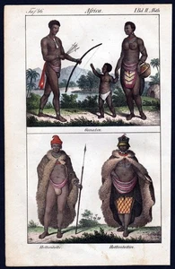 1830 - Hottentots Khoikhoi costumes Africa handcolored litho antique print 67048 - Bild 1 von 1