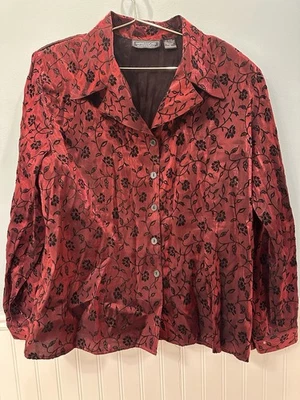 Impressions Millennium Addition Terciopelo Burnout Blusa Chaqueta Mujer’s XL Rojo Negro Foto 1 de 4