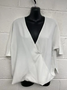 French Connection White Cross Body V Neck Blouse UK 14 PWM - Picture 1 of 7