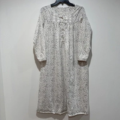 Vestido de Noche Eileen West Floral 100% Algodón Franela Midi Mediano M Cottagecore Trad Foto 1 de 4
