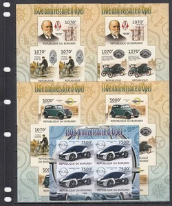 Opel Retro Cars Transport 2012 Burundi MNH 5 v Imperf Set X 4  - 5 M/s Lot - Picture 1 of 1
