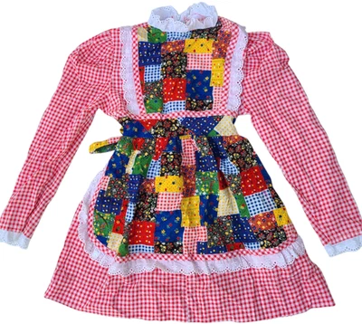 Vintage 1960s 1970s Youngland Patchwork Dress Apron Gingham Girls Prairie Size 7 - Image 1 of 4