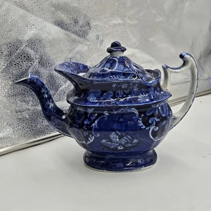 Seashell Blue Staffordshire Teekanne Transferware um 1825 Adams - Bild 1 von 10