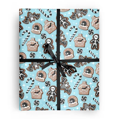 Papel de envolver galletas espeluznante - Envoltura de regalo de esqueleto y caramelo de Halloween Foto 1 de 4