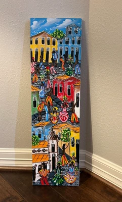 Caribbean/Latin American Original Signed 2008 Folk Art Painting Street Scene  - Image 1 of 4