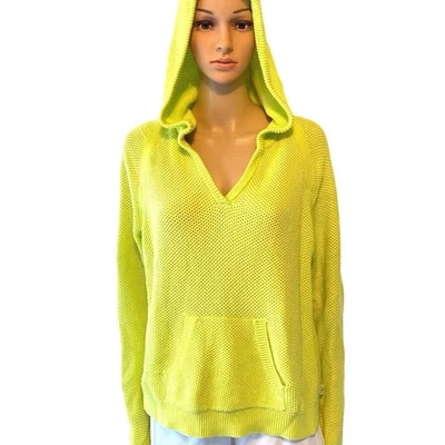 Ralph Lauren L 码活动霓虹绿色针织连帽衫运动衫弹力口袋 Y2K — 第 1/4 张图片