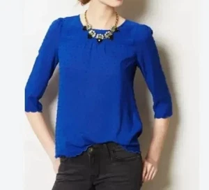Anthropologie Maeve Emmeline Blouse Swiss Dot Scallop Blouse Top Women's SZ 6 - Picture 1 of 4