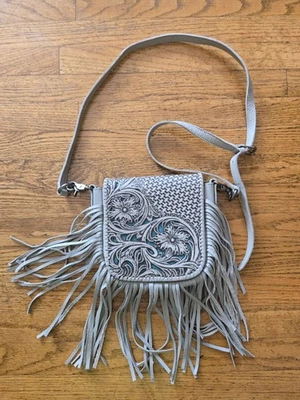 Montana West Genuine Leather Floral Tooled Fringe Crossbody Purse - Image 1 of 4