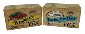 Teahouse Raspberry & English Breakfast Ceylon Tea Wooden Box w/ Slide Set of 2 - Picture 1 of 15