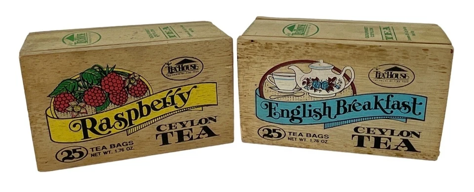 Teahouse Raspberry & English Breakfast Ceylon Tea Wooden Box w/ Slide Set of 2 - Image 1 of 4
