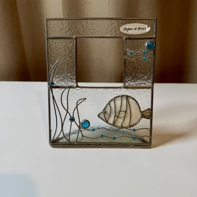 Mother of Pearl Stained Glass Fish Photo Frame Nautical Beach Aquarium Decor - Image 1 of 4