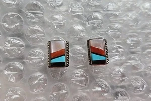 Sheryl Edaakie Zuni Indianer Sterlingsilber Multi Stein Inlay Ohrringe  - Bild 1 von 5