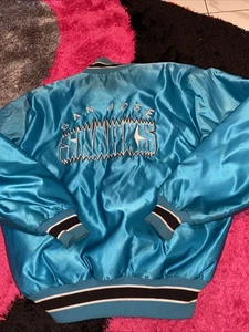 Chaqueta De Colección San Jose Shark Satin XL Delong NHL Grande Doble Logotipos Equipo Años 90 - Imagen 1 de 10