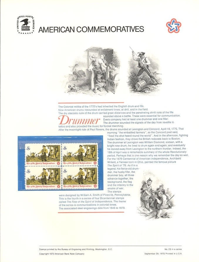 #23 8c Drummer #1479  USPS Commemorative Stamp Panel - Image 1 of 1