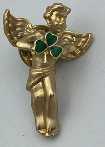 Vintage Avon Engel Pin Cherub Kleeblatt Glück goldfarben - Bild 1 von 5